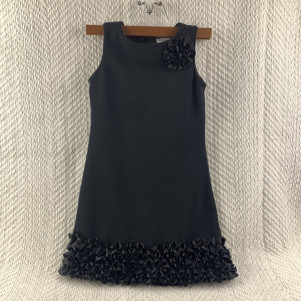 Girls Sz 4 Black Dress Rose Formal Sleeveless Hem Ruffle Audrey Hepburn Costume